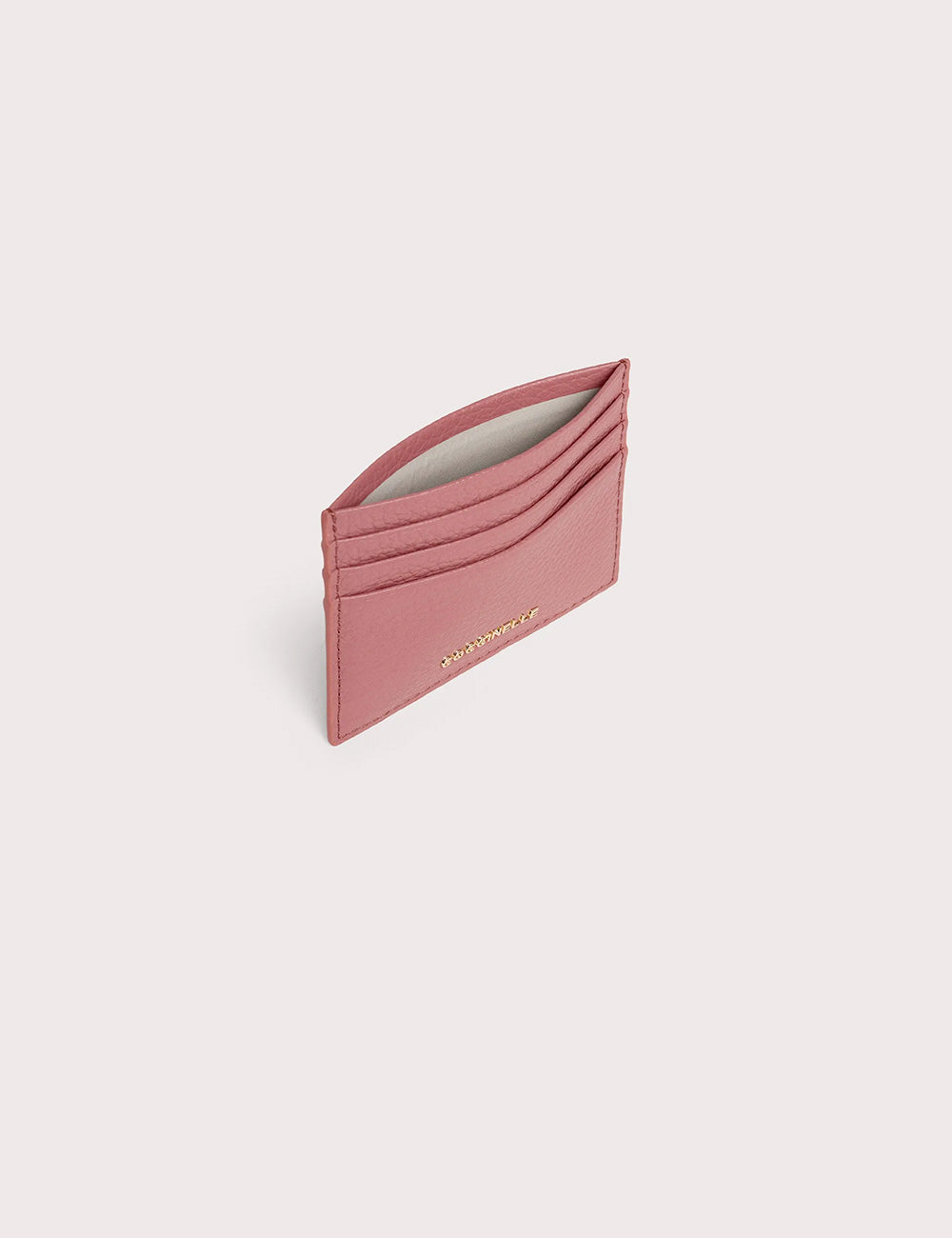Coccinelle portacarte metallic small in pelle rosa inverno con design minimalista e logo dorato sottile