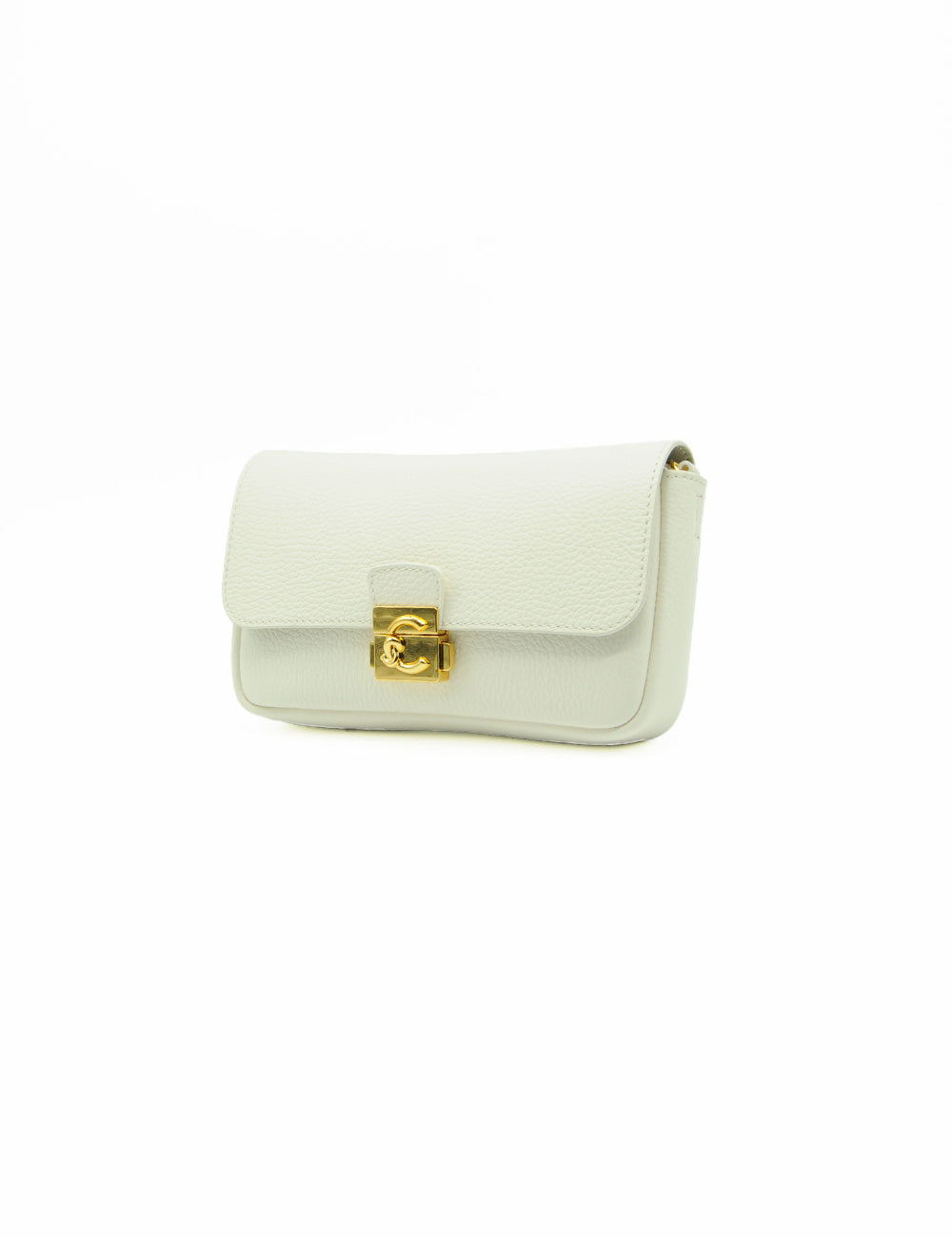 Borsa Coccinelle C-Me Lock Mini Pearl in pelle bianca con chiusura dorata