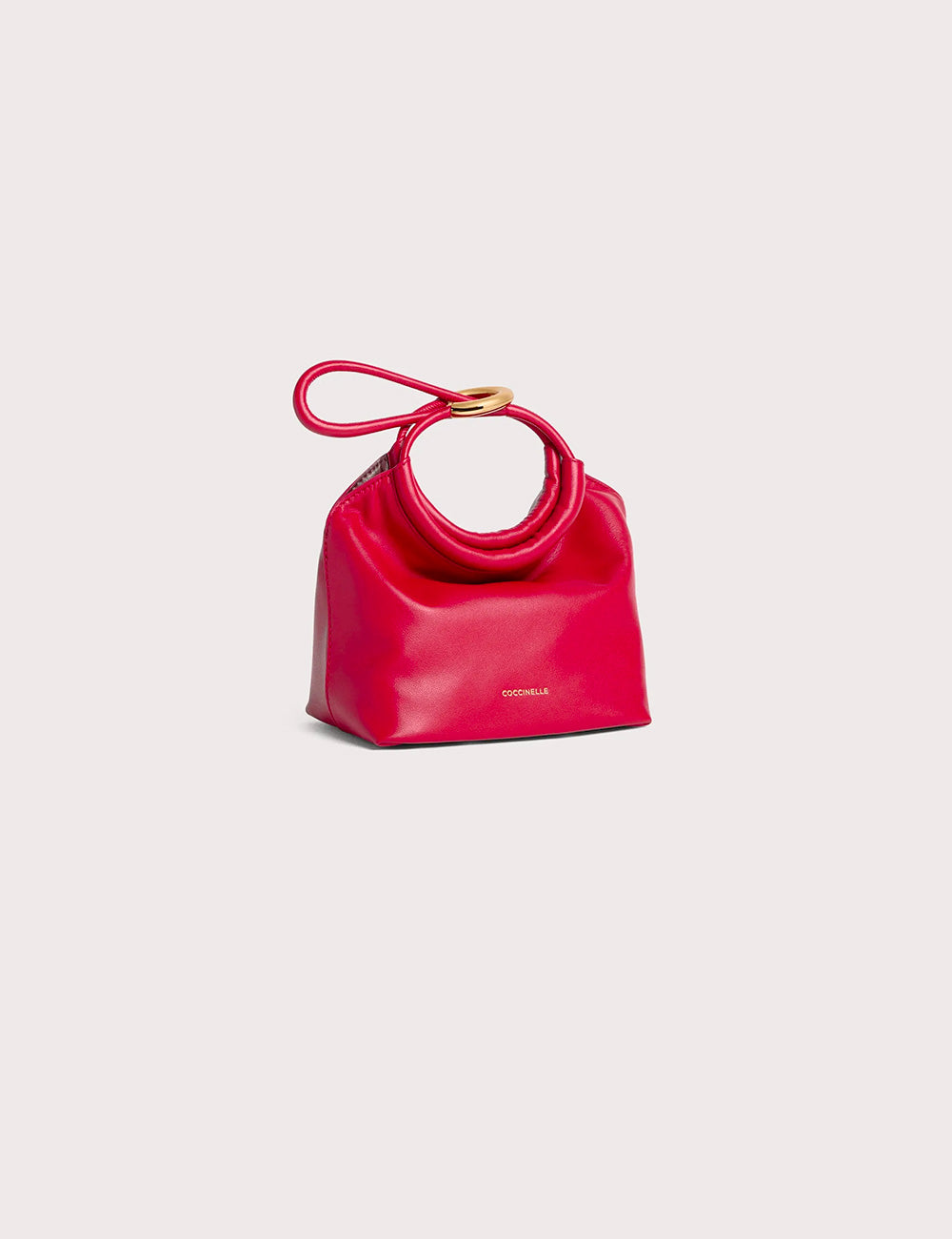 Borsa piccola Finn Coccinelle Scarlet in pelle rossa lucida con manico circolare e hardware dorato