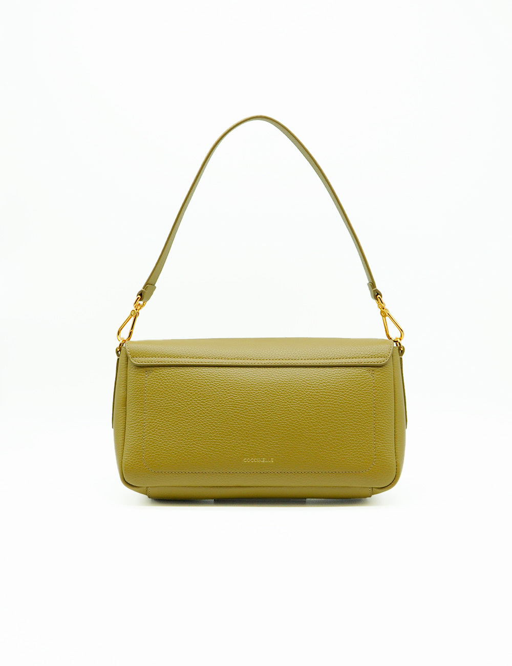Borsa spalla in pelle verde oliva testurizzata Coccinelle C-Me Lock Large Seagrass con hardware oro