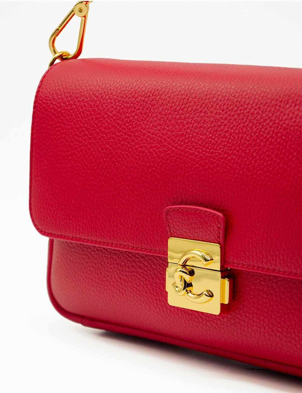 Borsa Coccinelle C-Me Lock Large Scarlet in pelle rossa testurizzata vibrante con chiusura logo cc oro