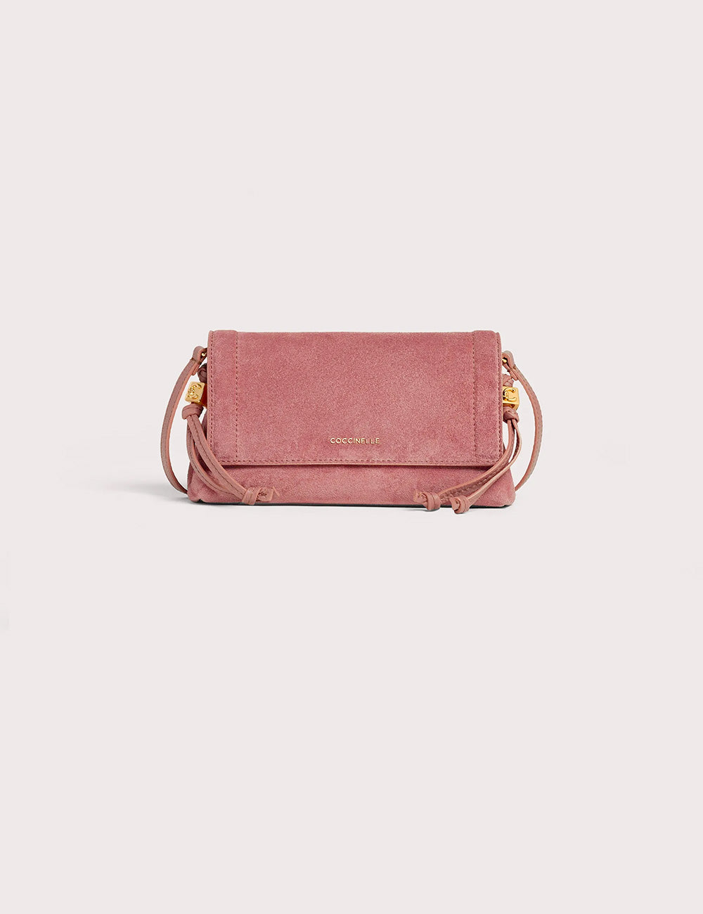 Coccinelle thess suede mini winter rose borsa tracolla in camoscio rosa tenue con design minimalista e dettagli oro
