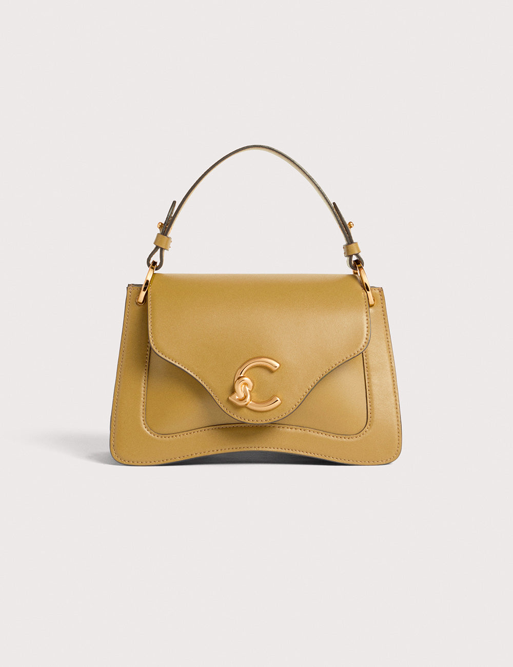 Borsa in pelle gialla senape Coccinelle C-Me Seagrass con chiusura C dorata