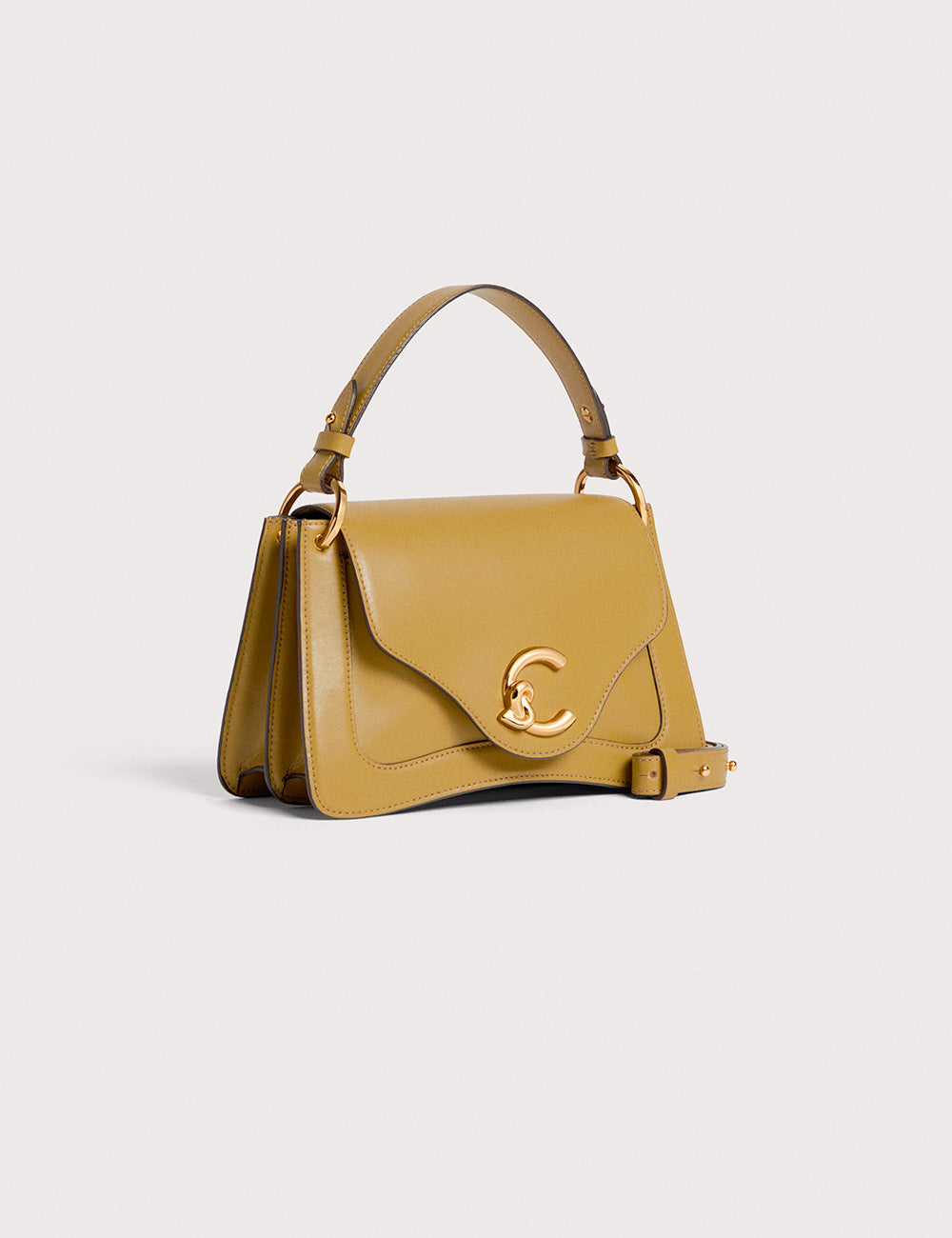 Borsa Coccinelle C-Me Seagrass in pelle giallo senape con chiusura logo oro