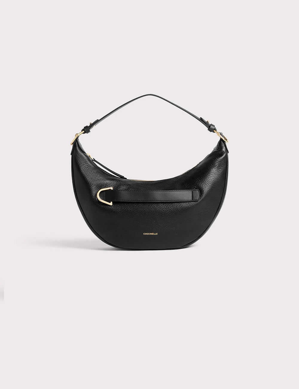 Borsa hobo media Paki Noir Coccinelle in pelle nera ciottolata con hardware dorato e design minimalista