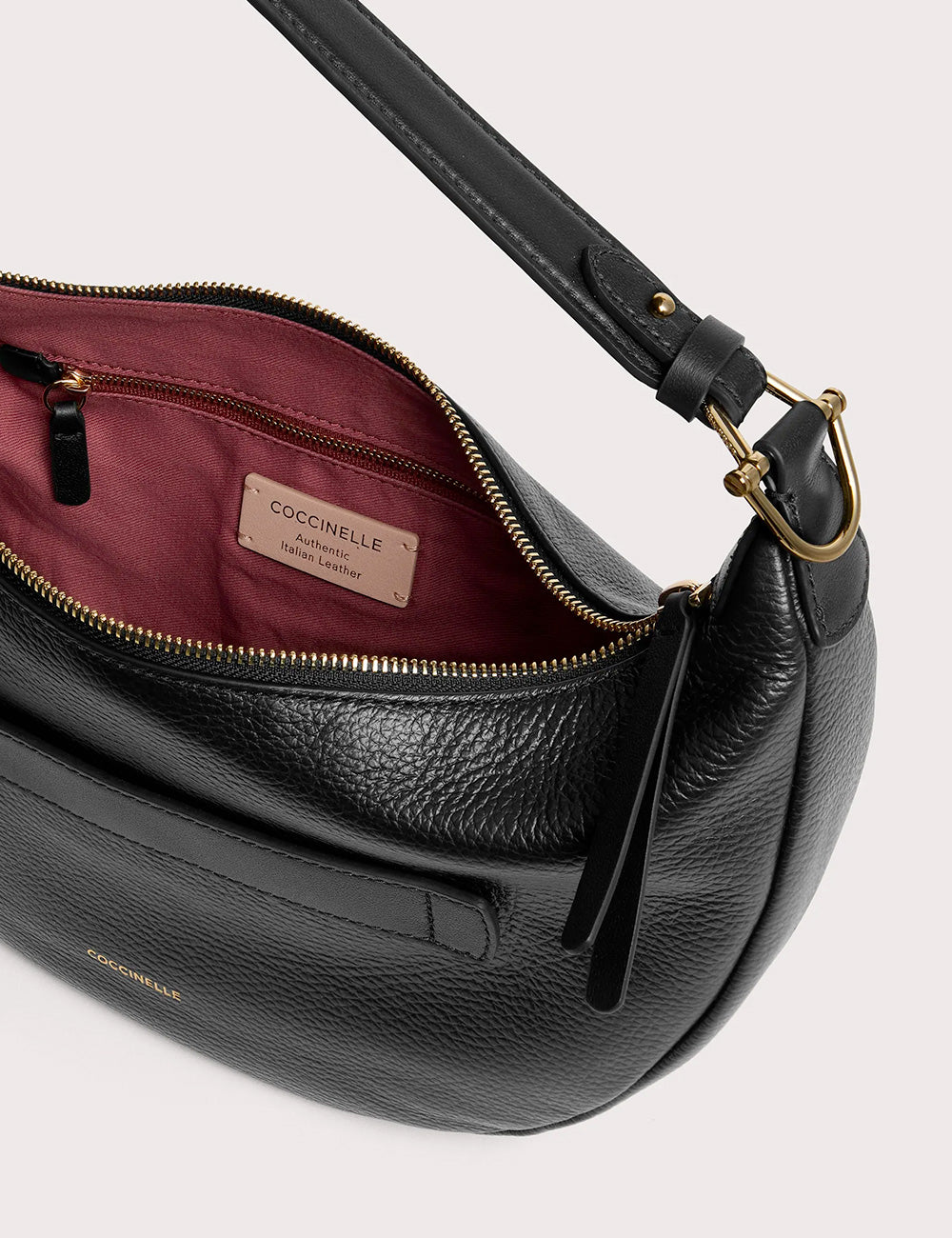 Borsa spalla Coccinelle Paki Medium Noir in pelle nera ciottolata