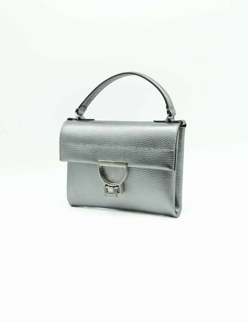 Borsa in pelle silver testurizzata Coccinelle Arlettis Mini Steel con chiusura metallica