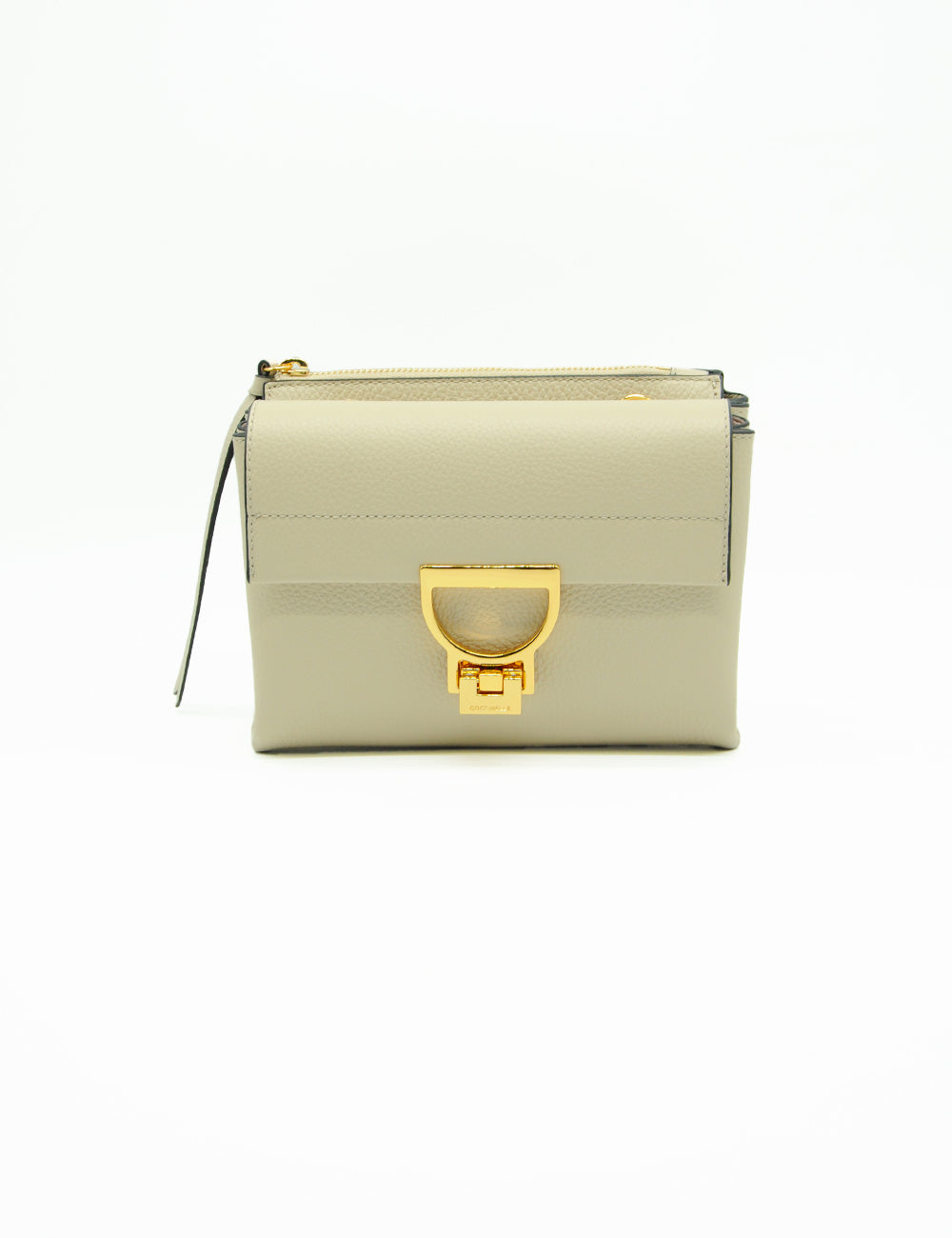 Borsa clutch Coccinelle Arlettis Small Sandshell grigio chiaro con chiusura D oro
