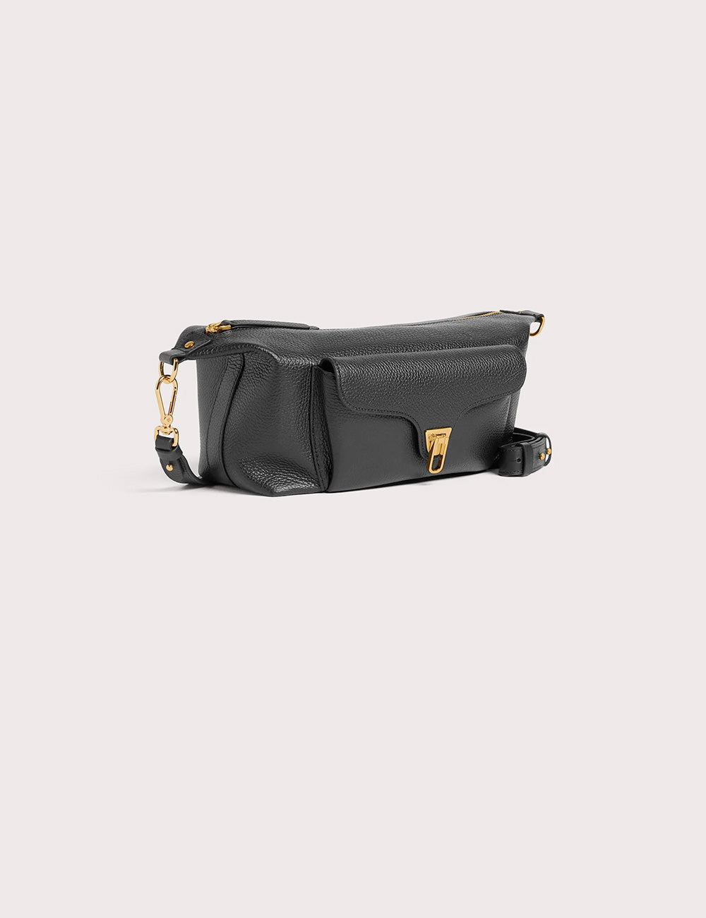 Borsa a tracolla coccinelle tracolla beat generation noir in pelle nera martellata con chiusura a pattina oro