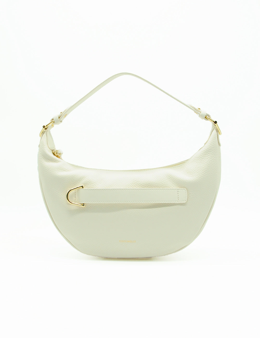 Borsa hobo media Coccinelle Paki Pearl in pelle color crema con hardware oro e design minimalista