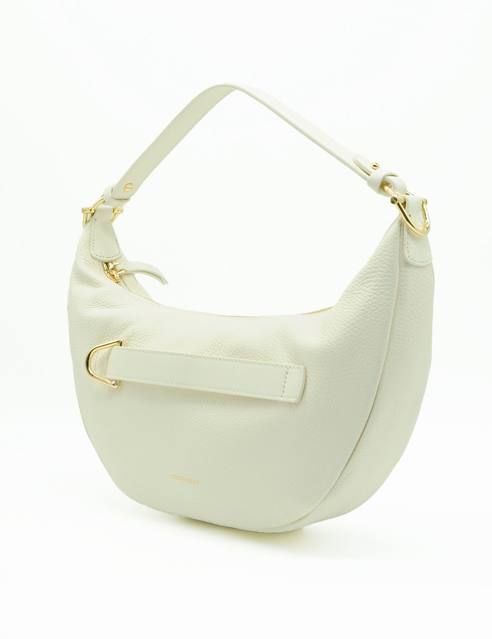 Borsa hobo media Paki Pearl Coccinelle in pelle color crema con hardware dorato e patta frontale
