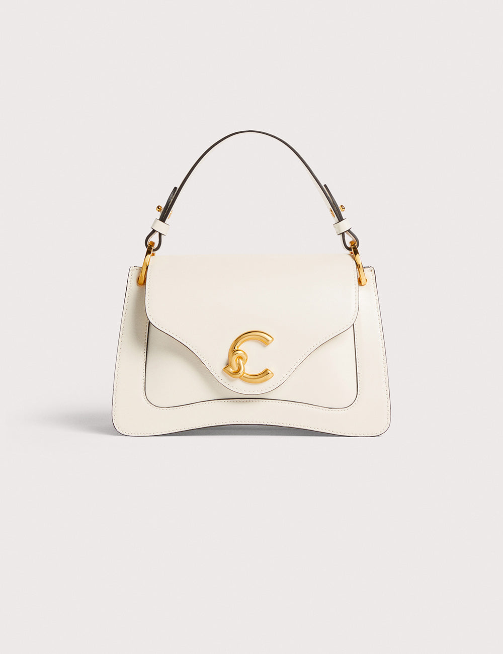 Borsa Coccinelle C-Me Pearl in pelle bianca con chiusura C dorata e manici neri