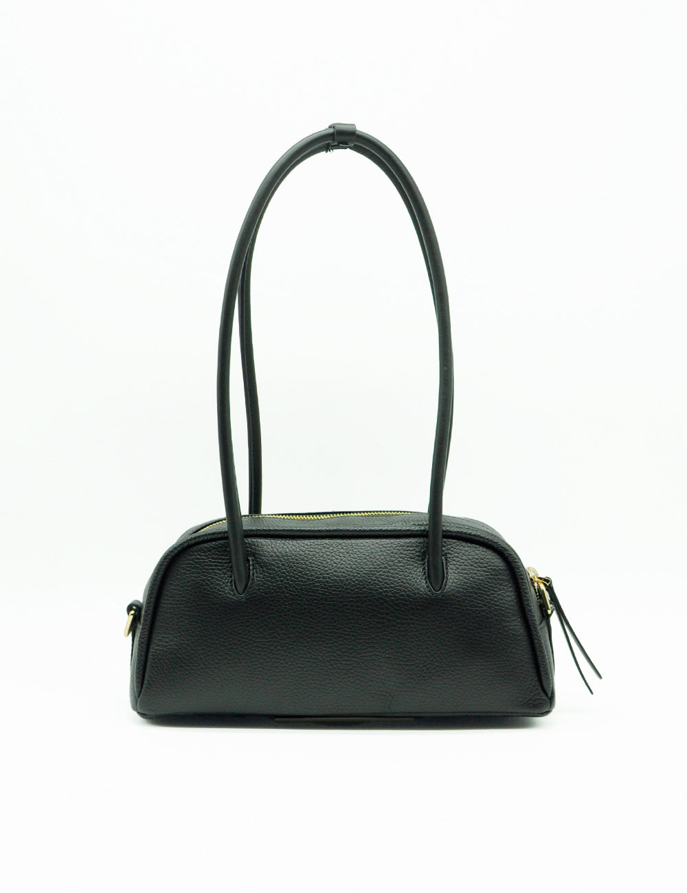 Borsa Coccinelle Paki Noir in pelle nera ciottolata con manici curvi e zip dorate