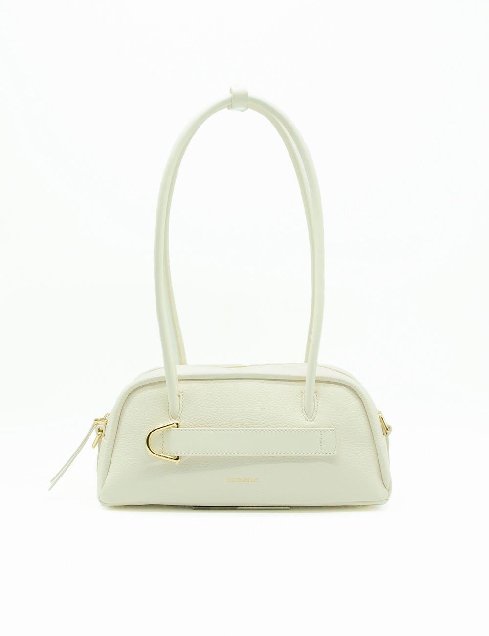 Borsa Coccinelle Paki Pearl in pelle avorio con manici curvi e fibbia oro