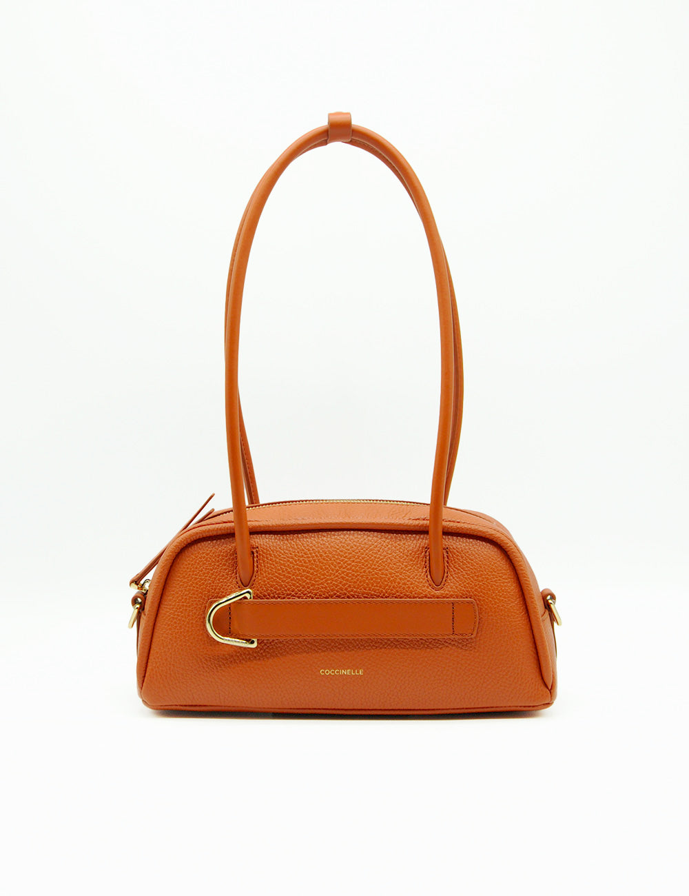 Borsa Coccinelle Paki Crab in pelle tan ciottolata con manici curvi e fibbia oro