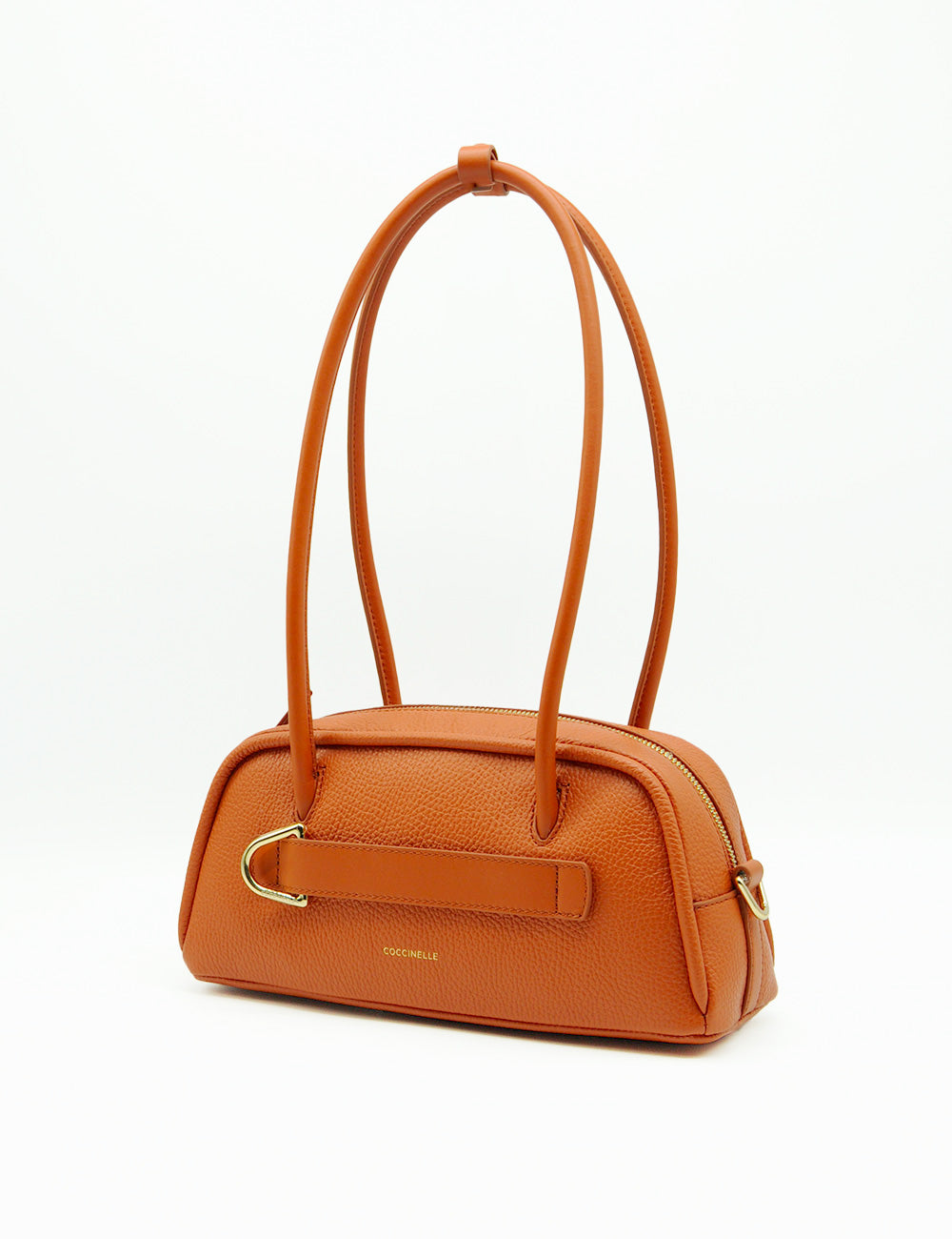 Borsa Coccinelle Paki Crab in pelle tan ciottolata con manici curvi e fibbia oro