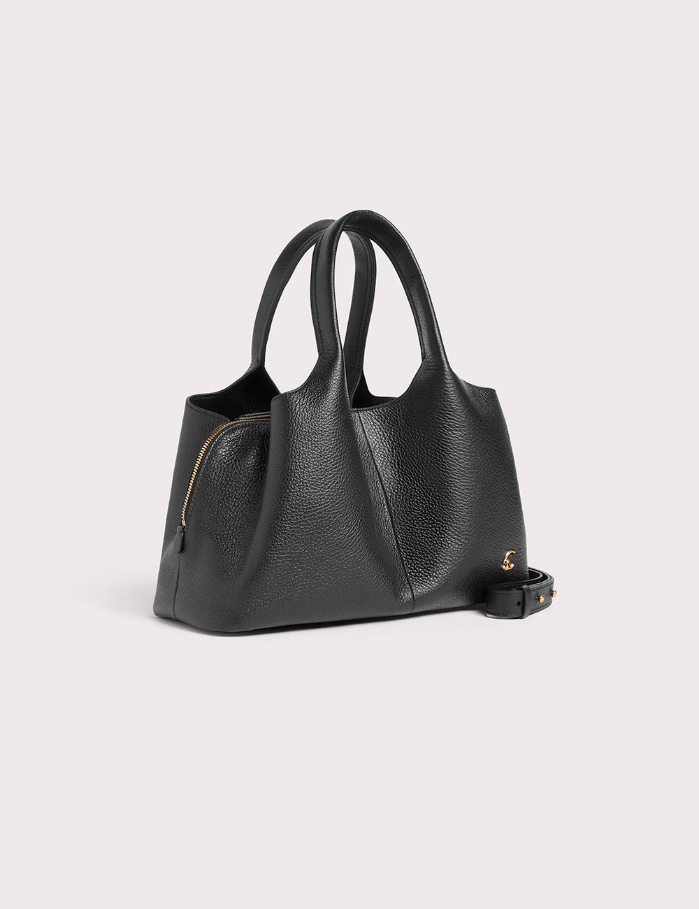 Black pebbled leather tote bag coccinelle nell medium noir with gold-tone zipper and hardware