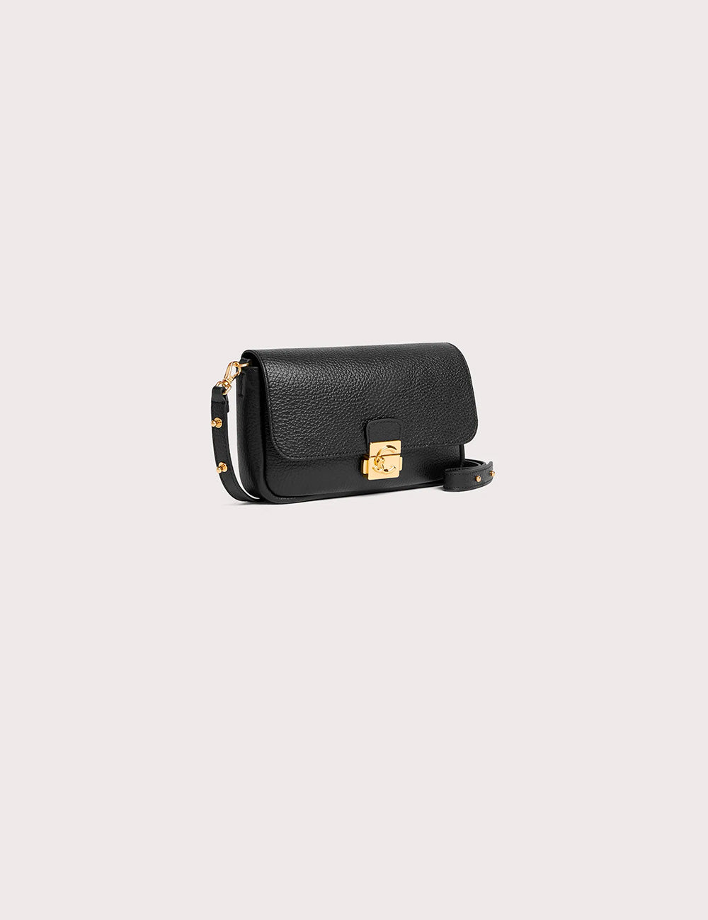 Coccinelle c-me lock mini noir borsa a tracolla in pelle nera con finiture oro e tracolla staccabile