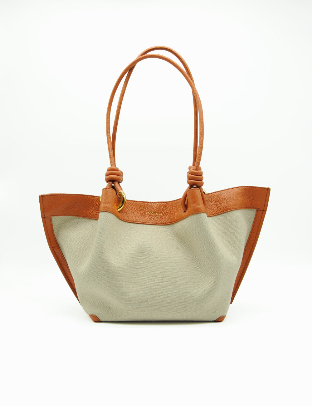 Borsa tote Coccinelle Finn Canvas Natural Crab in canvas beige con dettagli in pelle