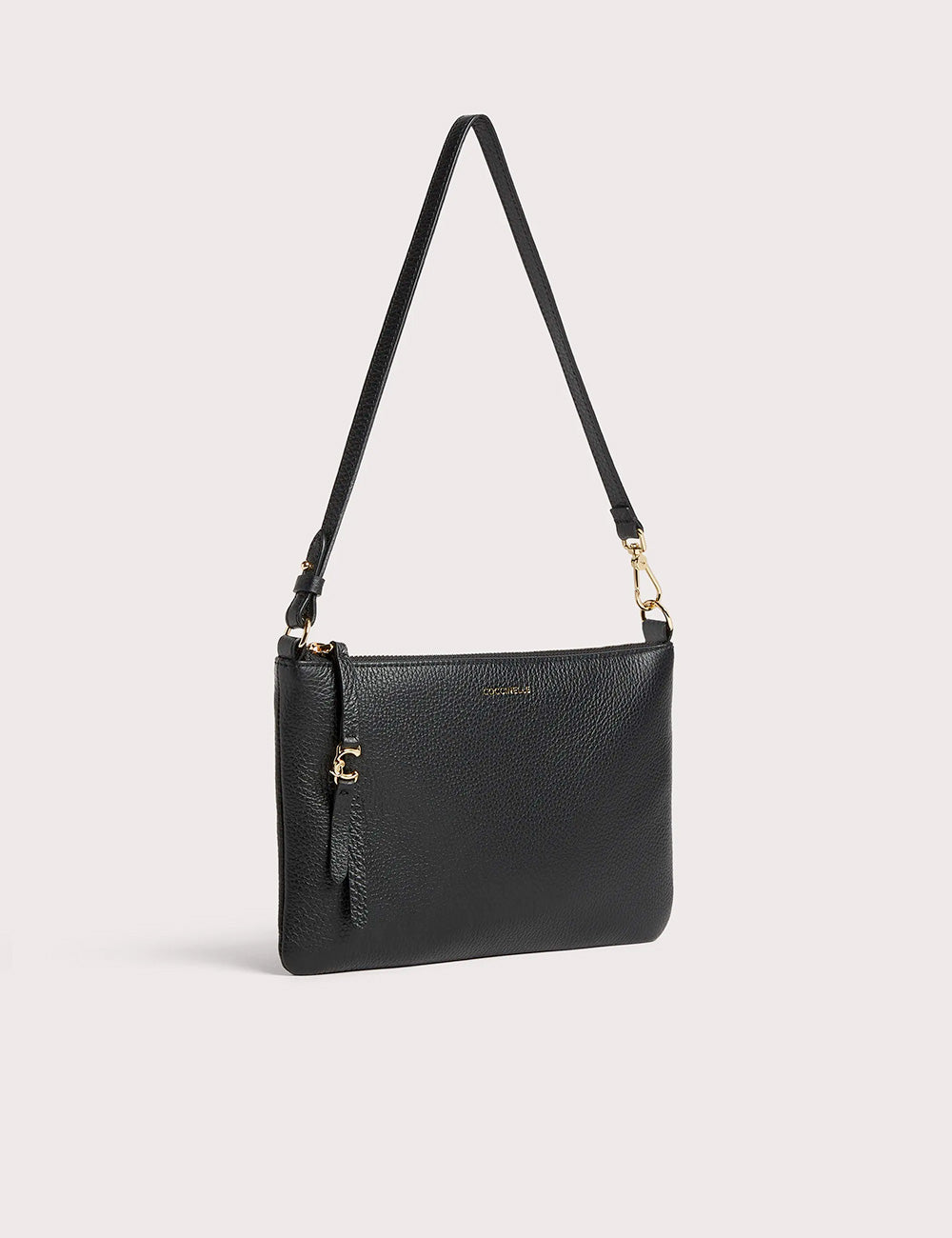Borsa Coccinelle C-Easy Mini Noir in pelle nera ciottolata con hardware oro