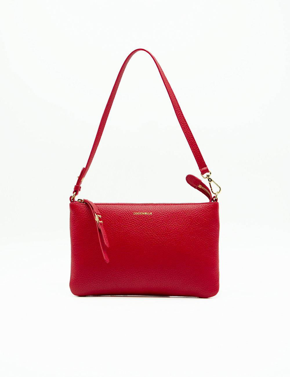 Borsa Coccinelle C-Easy Mini Scarlet in pelle rossa texturizzata con hardware dorato