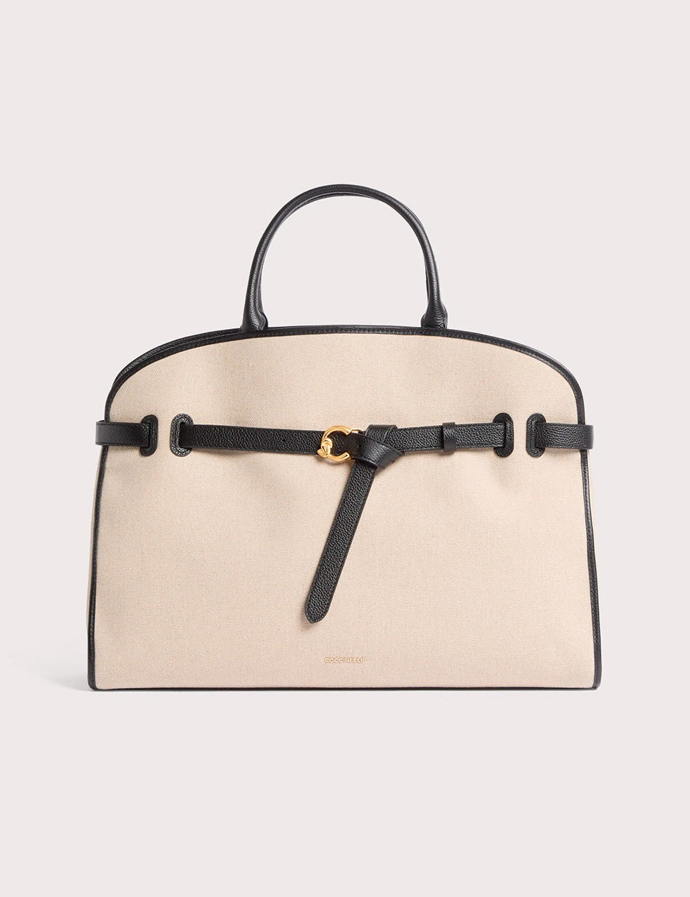 Borsa Coccinelle Sabine Large Natural in pelle beige con rifiniture nere e fibbia oro