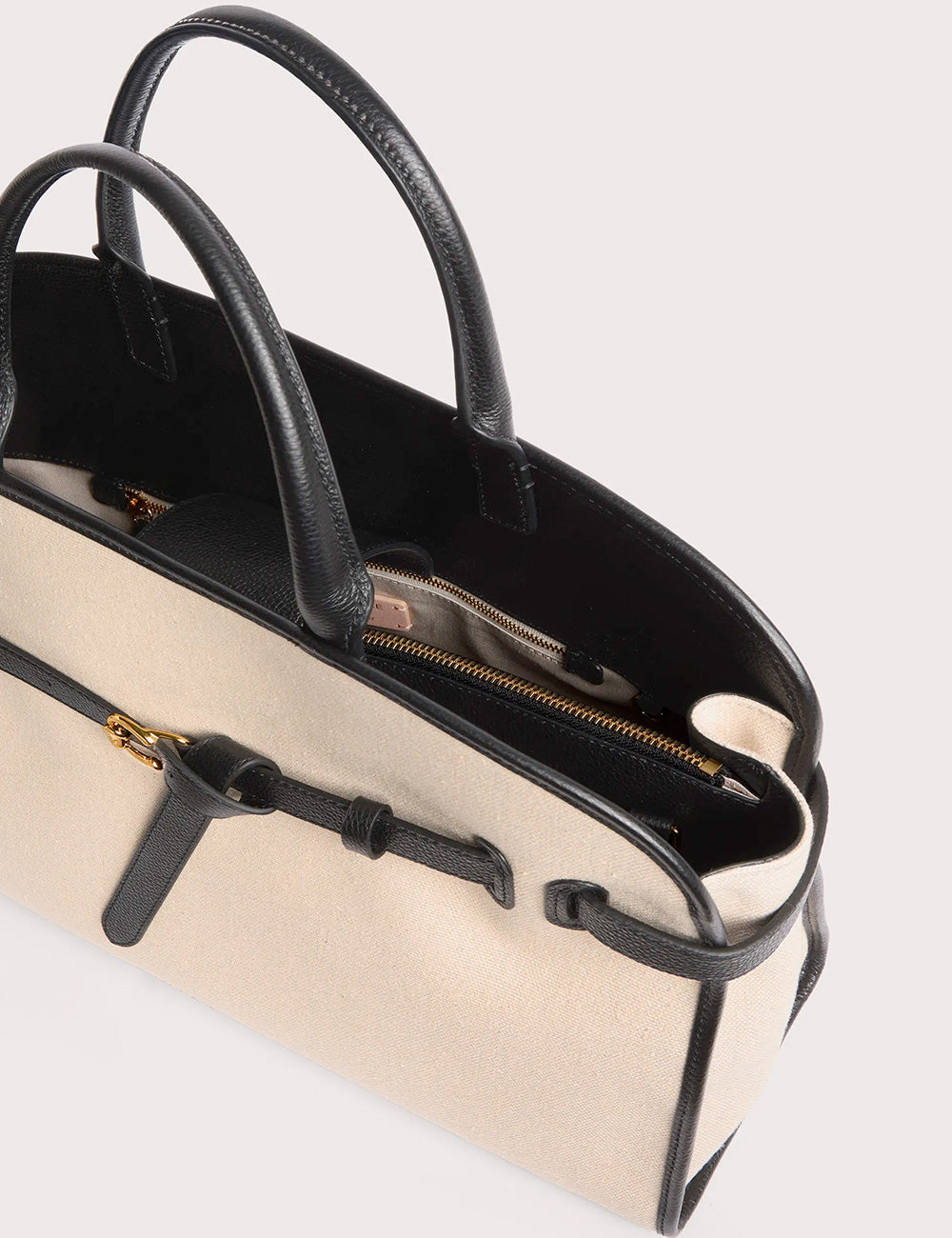 Borsa tote grande Sabine Natural Coccinelle in canvas beige con manici e rifiniture in pelle nera e tasca zip frontale