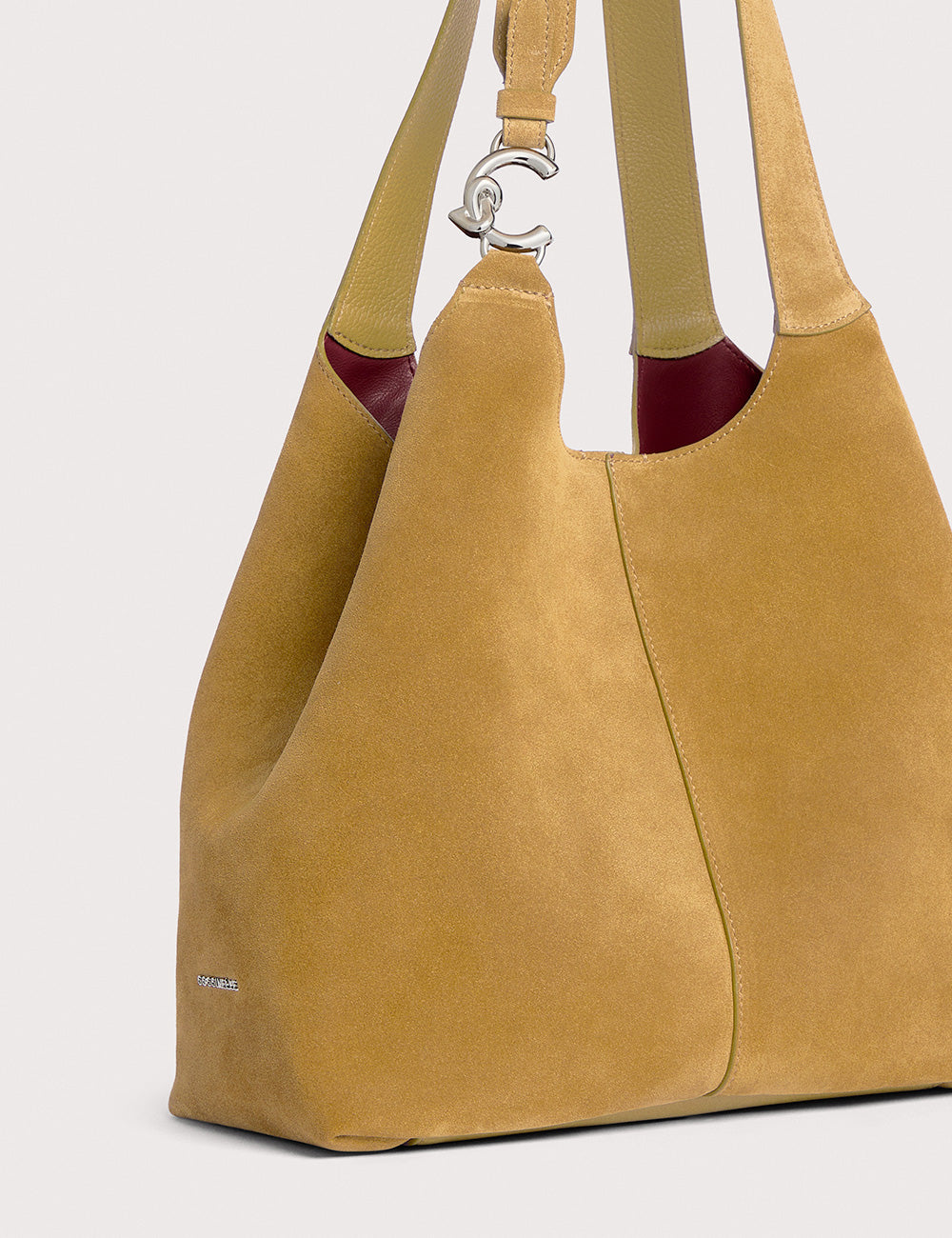 Borsa a spalla in suede Coccinelle C-Easy Seagrass con interno bordeaux e chiusura cc argento