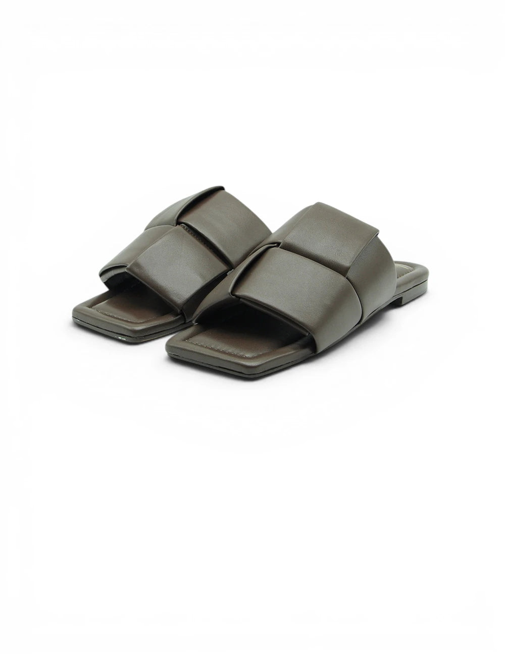 Sandali spazio corridoni 1 in pelle intrecciata verde oliva modello slide per uso casual
