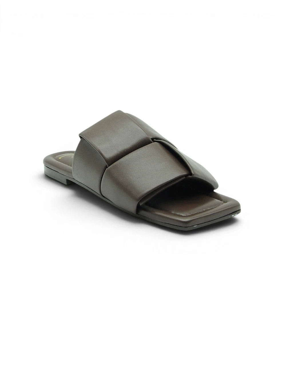 Spazio corridoni 1 sandalo chocolate verde oliva in pelle con punta quadrata e fascia larga sovrapposta