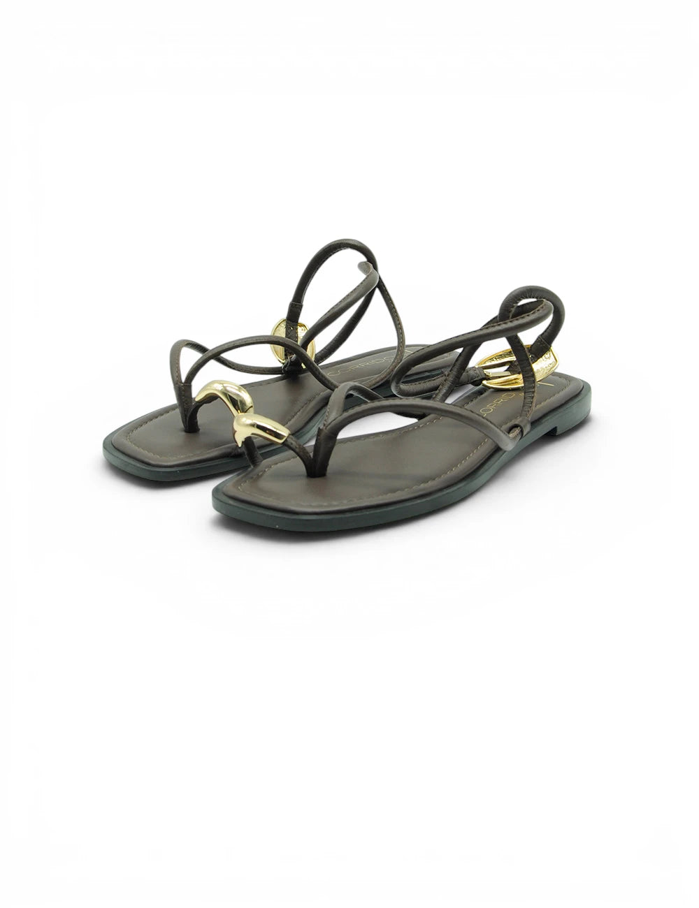Dark brown leather sandals spazio corridoni 1 infradito chocolate with gold-tone metal accents and minimalist straps