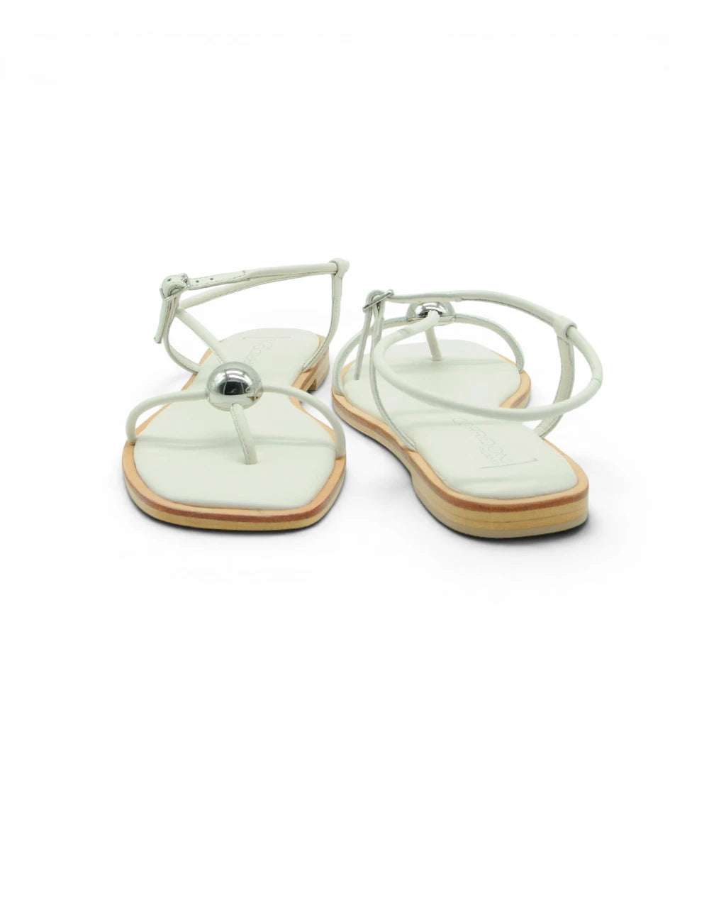 Sandali infradito spazio corridoni 1 in pelle bianca con dettagli in metallo argento e design minimalista