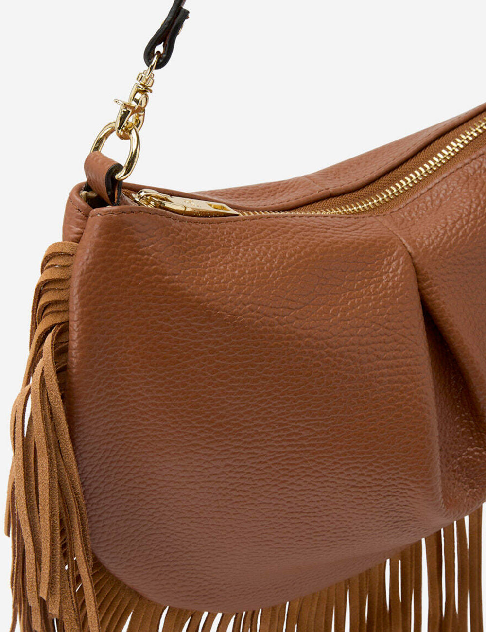 Borsa mini Cuoieria Fiorentina Folk Caramel in pelle color caramello con frange e hardware oro