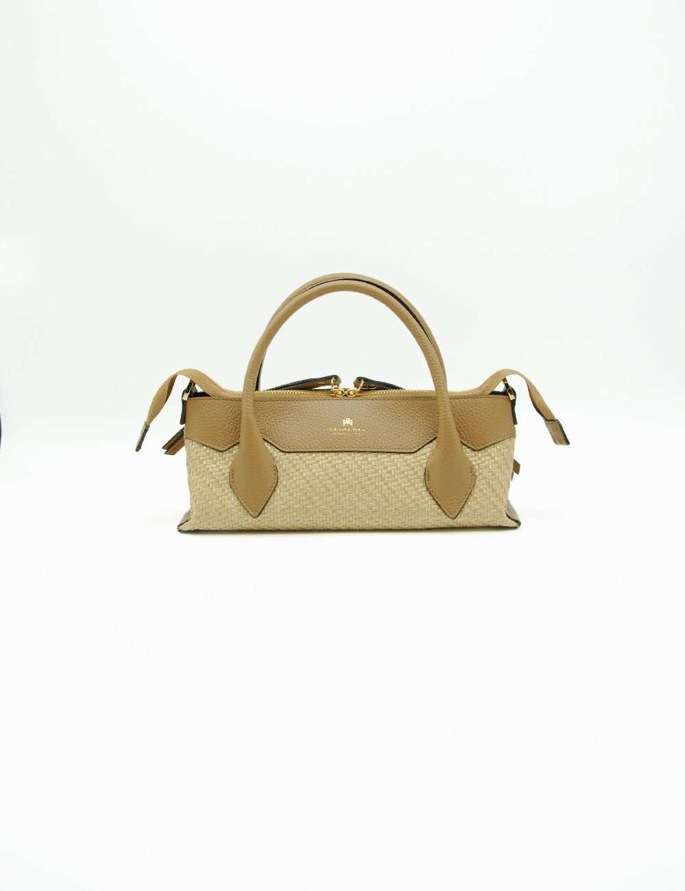 Borsa tote Cuoieria Fiorentina Holy Small in deserto, beige intrecciata con manici e bordi in pelle color tan
