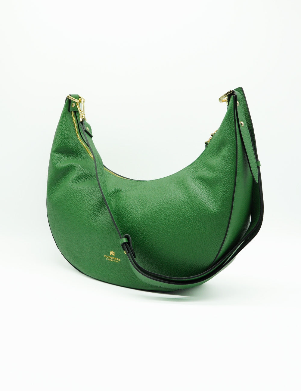 Borsa hobo grande Cuoieria Fiorentina Soft Aloe in pelle verde con hardware dorato e tracolla nera regolabile