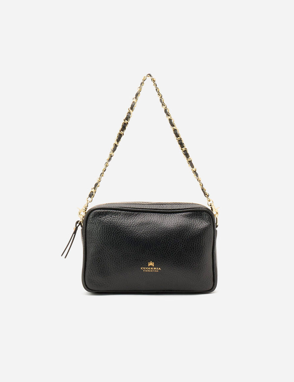 Borsa crossbody mini Cuoieria Fiorentina in pelle nera testurizzata con catena dorata
