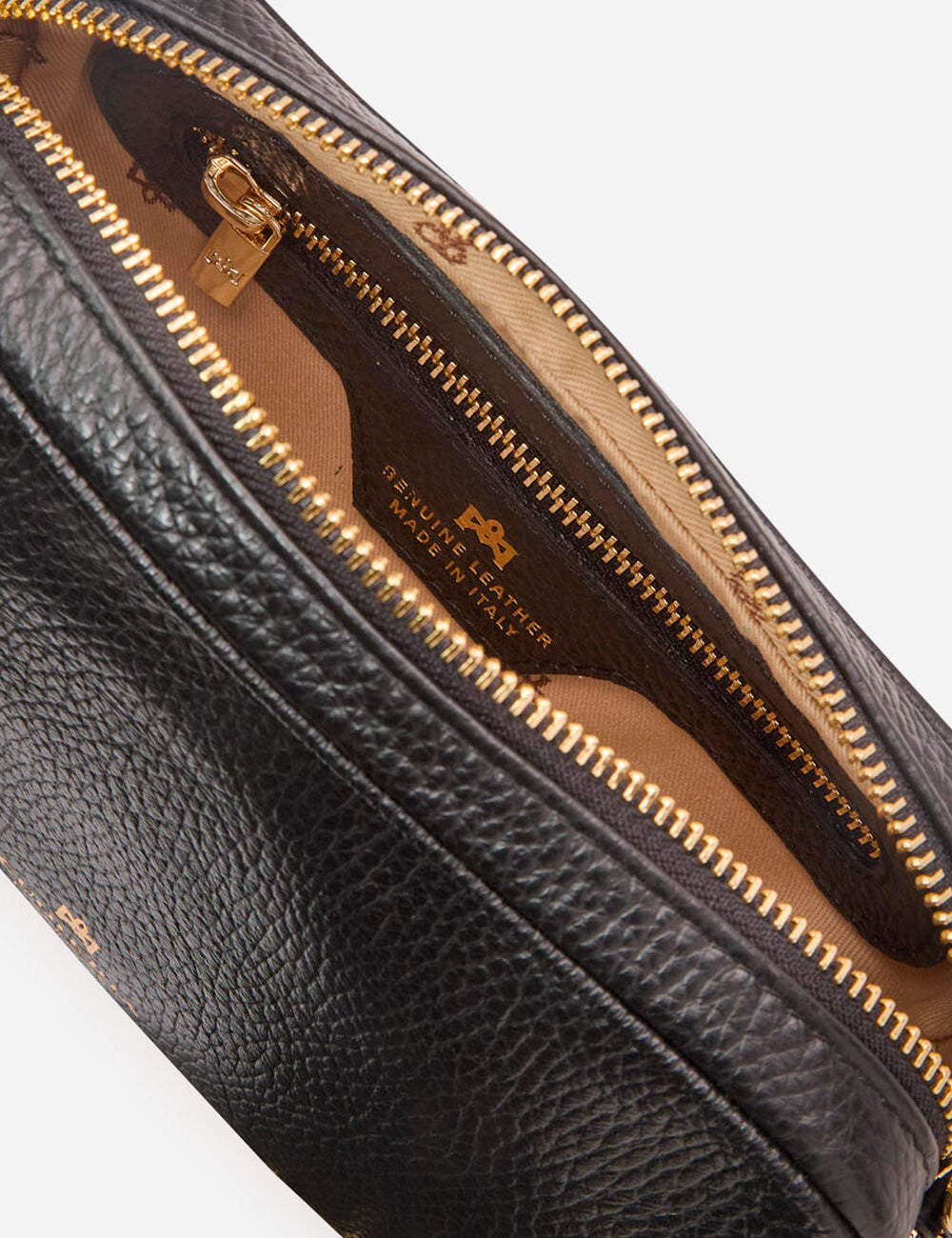 Borsa a tracolla mini Cuoieria Fiorentina in pelle nera testurizzata con zip oro