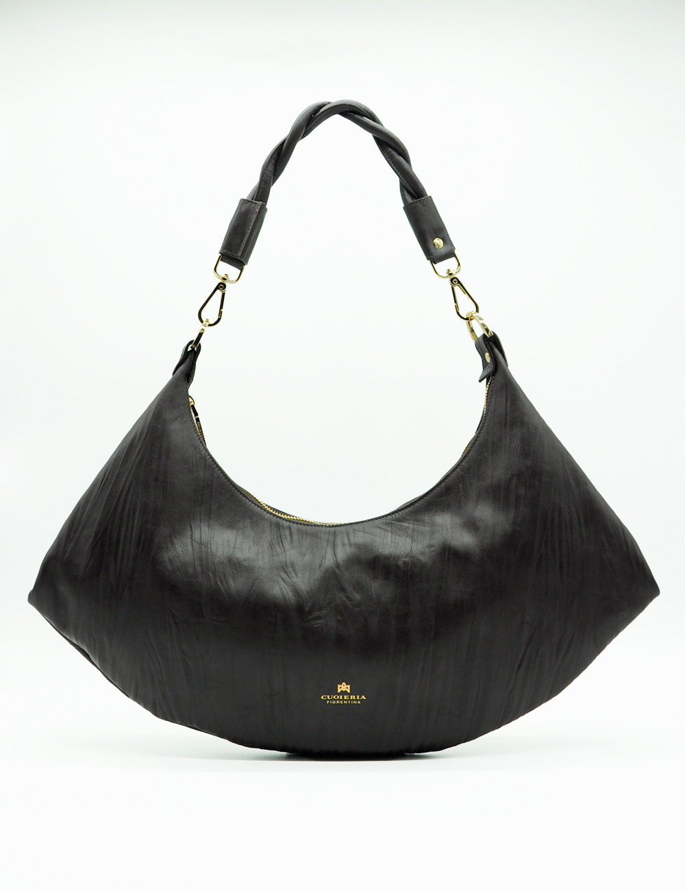 Borsa hobo Cuoieria Fiorentina Sienna Cioccolato in pelle nera con manici intrecciati e finitura testurizzata