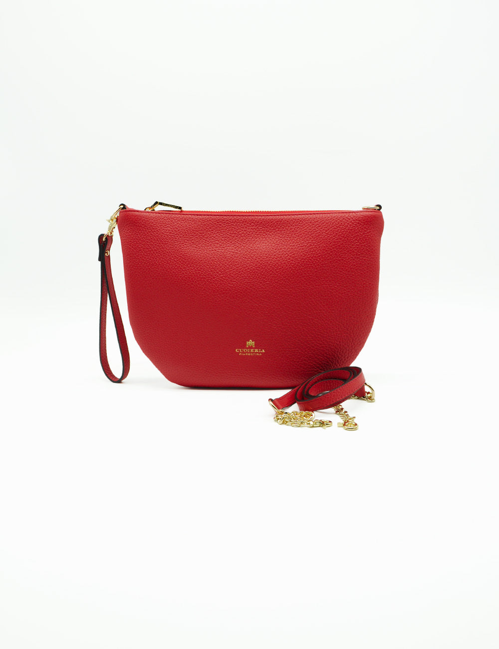 Borsa boho Emma Cuoieria Fiorentina in pelle rossa testurizzata con catena dorata staccabile