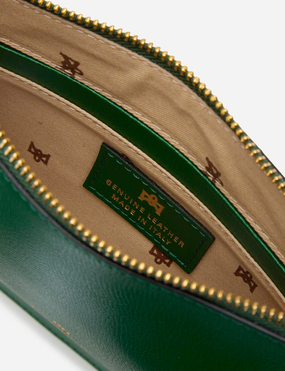 Pochette Bella Aloe Cuoieria Fiorentina in pelle verde smeraldo con zip oro