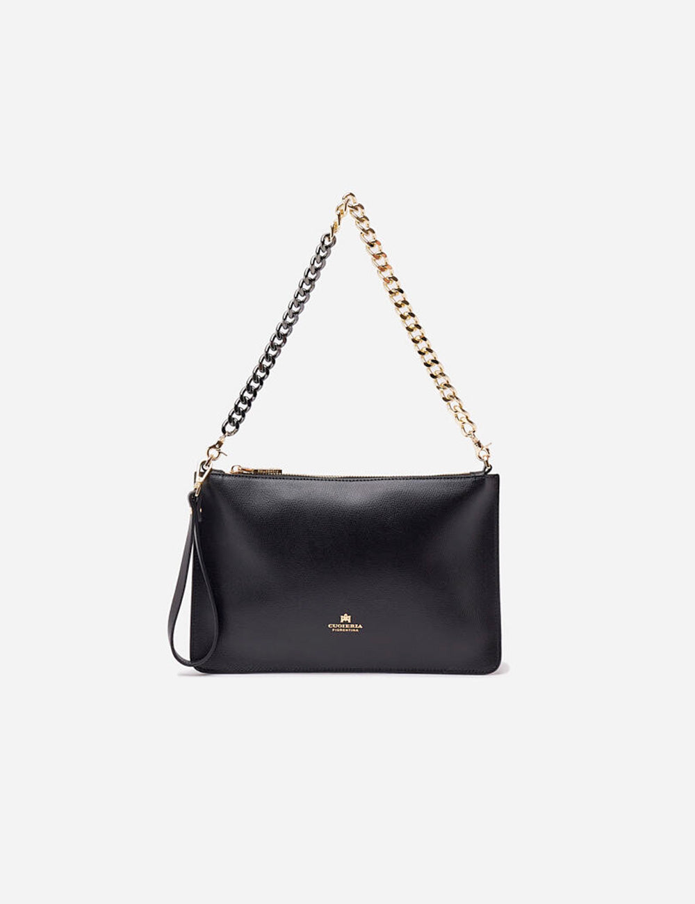 Pochette Bella Nera Cuoieria Fiorentina in pelle nera con catena bicolore oro e argento