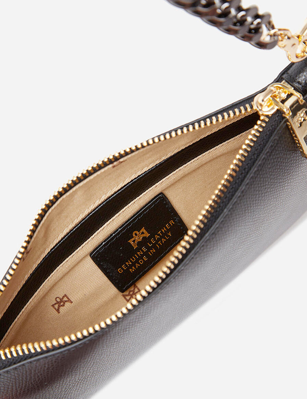 Pochette Bella Nera Cuoieria Fiorentina in pelle nera con catena dorata