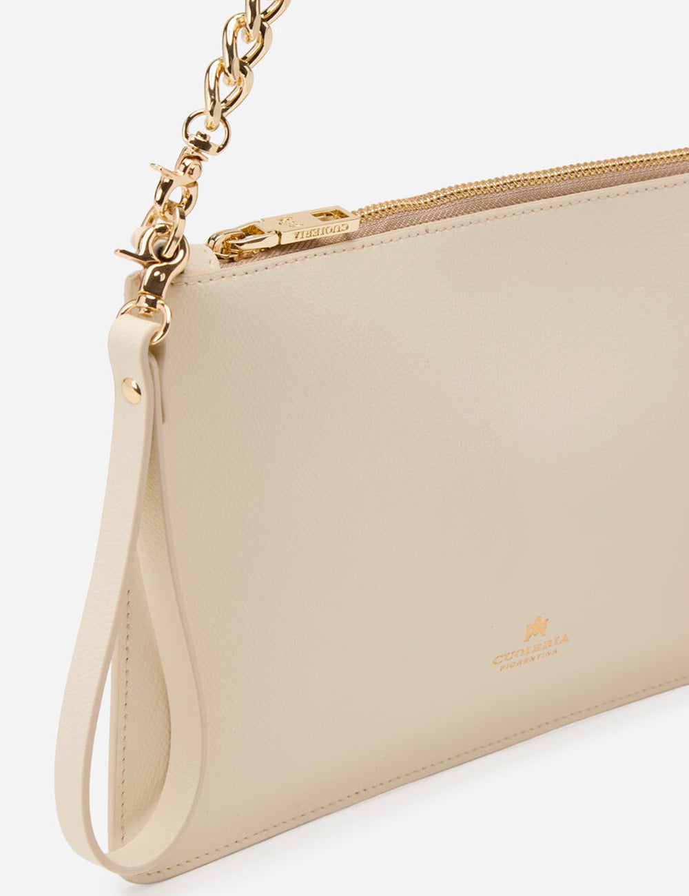 Pochette Bella Prosecco Cuoieria Fiorentina in pelle beige con catena dorata