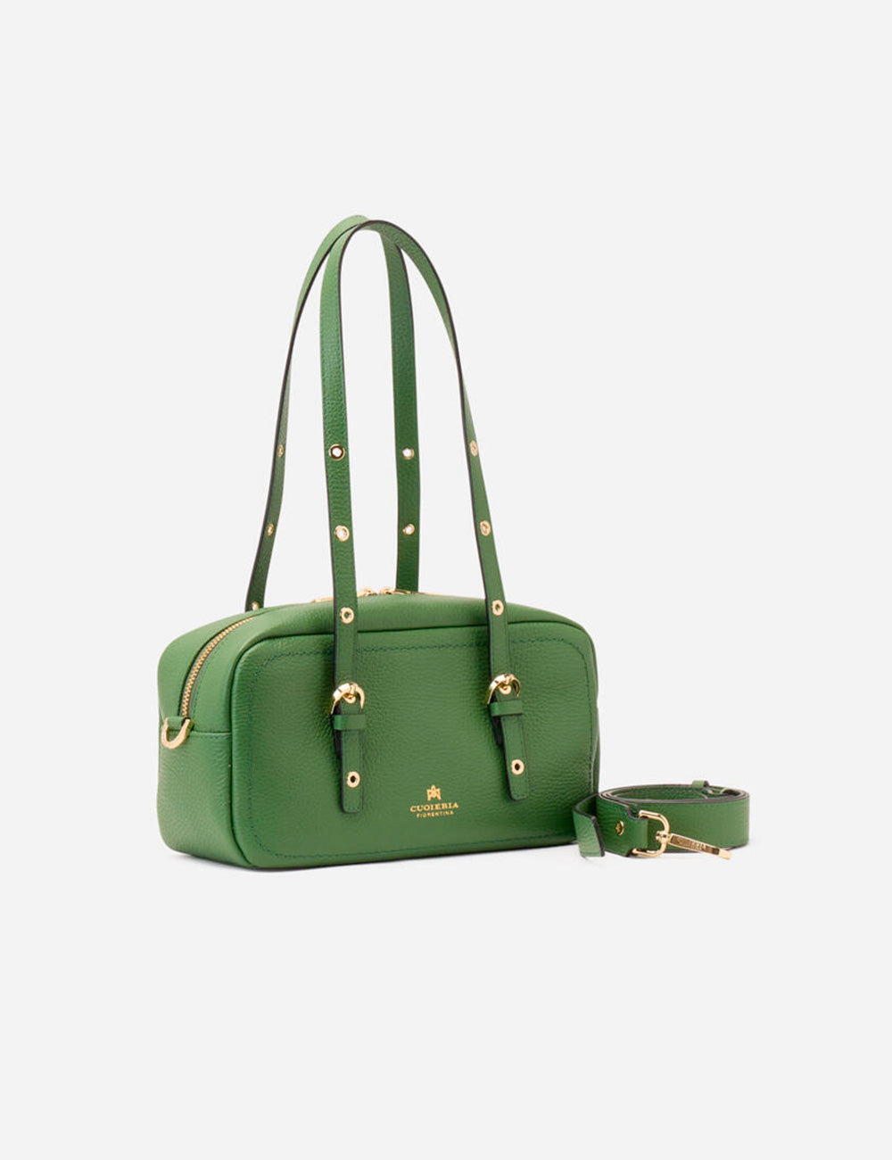 Borsa in pelle verde Cuoieria Fiorentina Baulotto Eva Soft Aloe con hardware dorato e tracolla staccabile