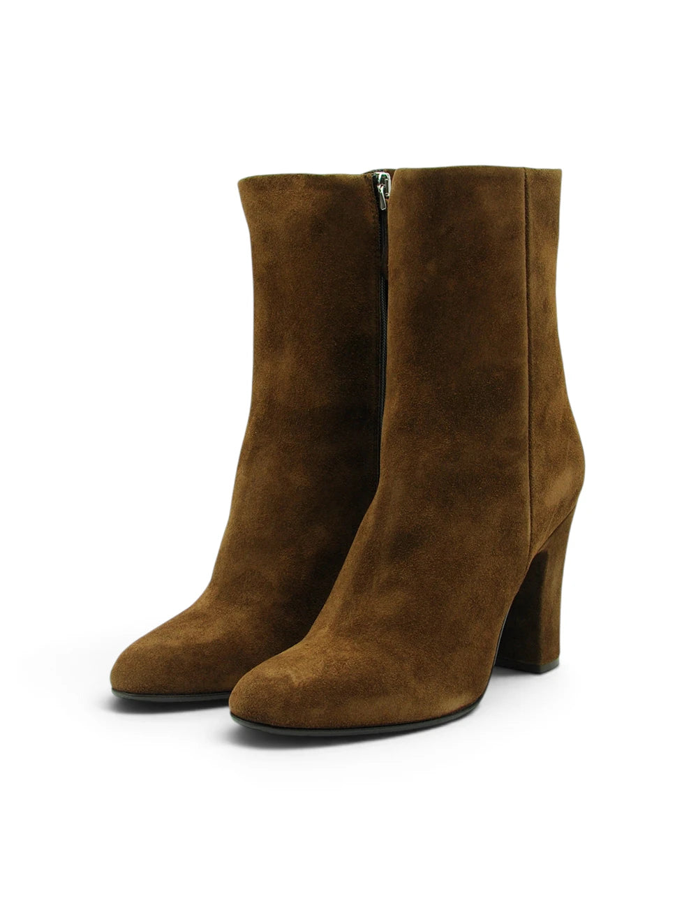 Brown stivaletto chantal in suede con tacco chunky e chiusura con zip