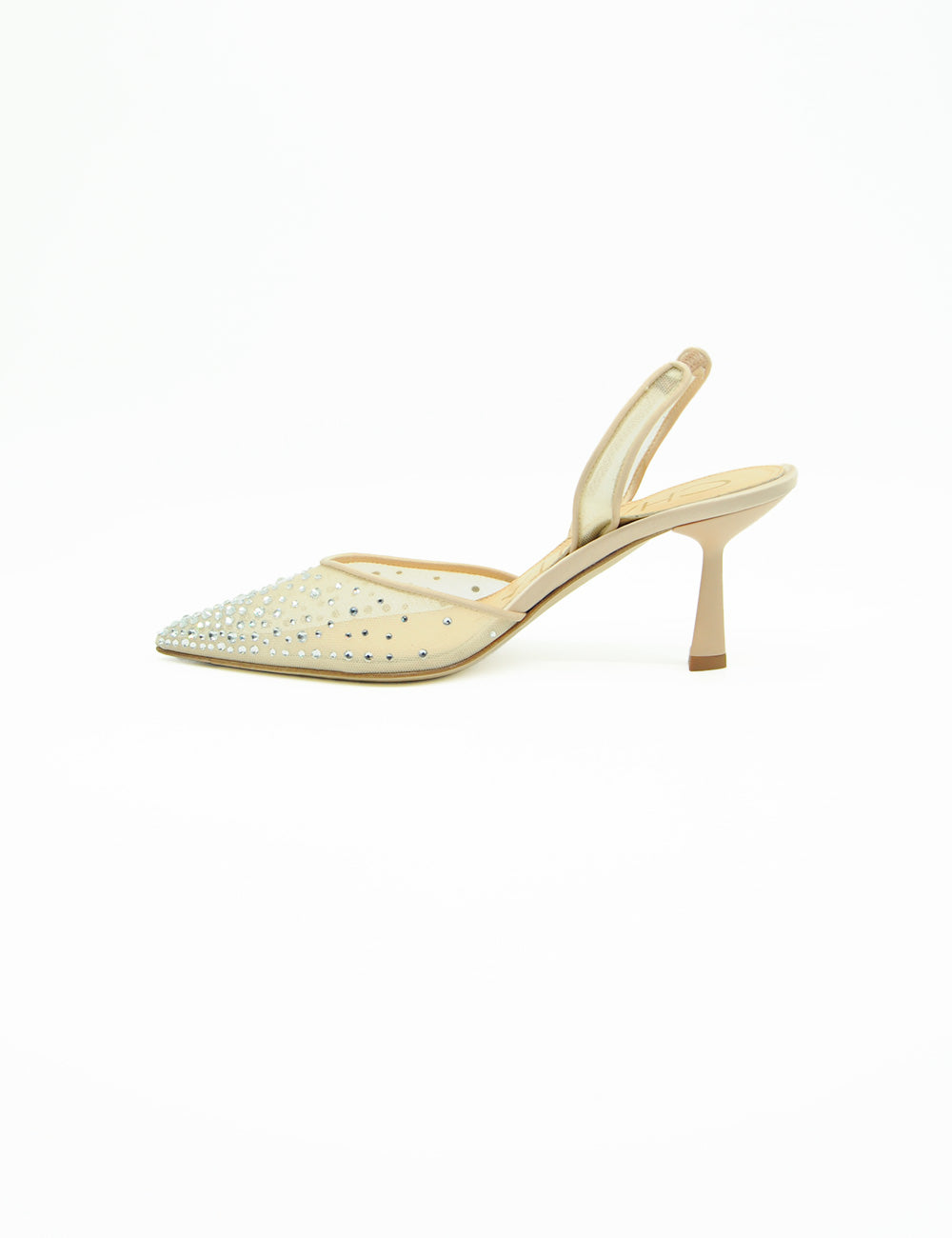 Chantal Décolleté Slingback Mesh: tacco beige con cristalli e rete sheer