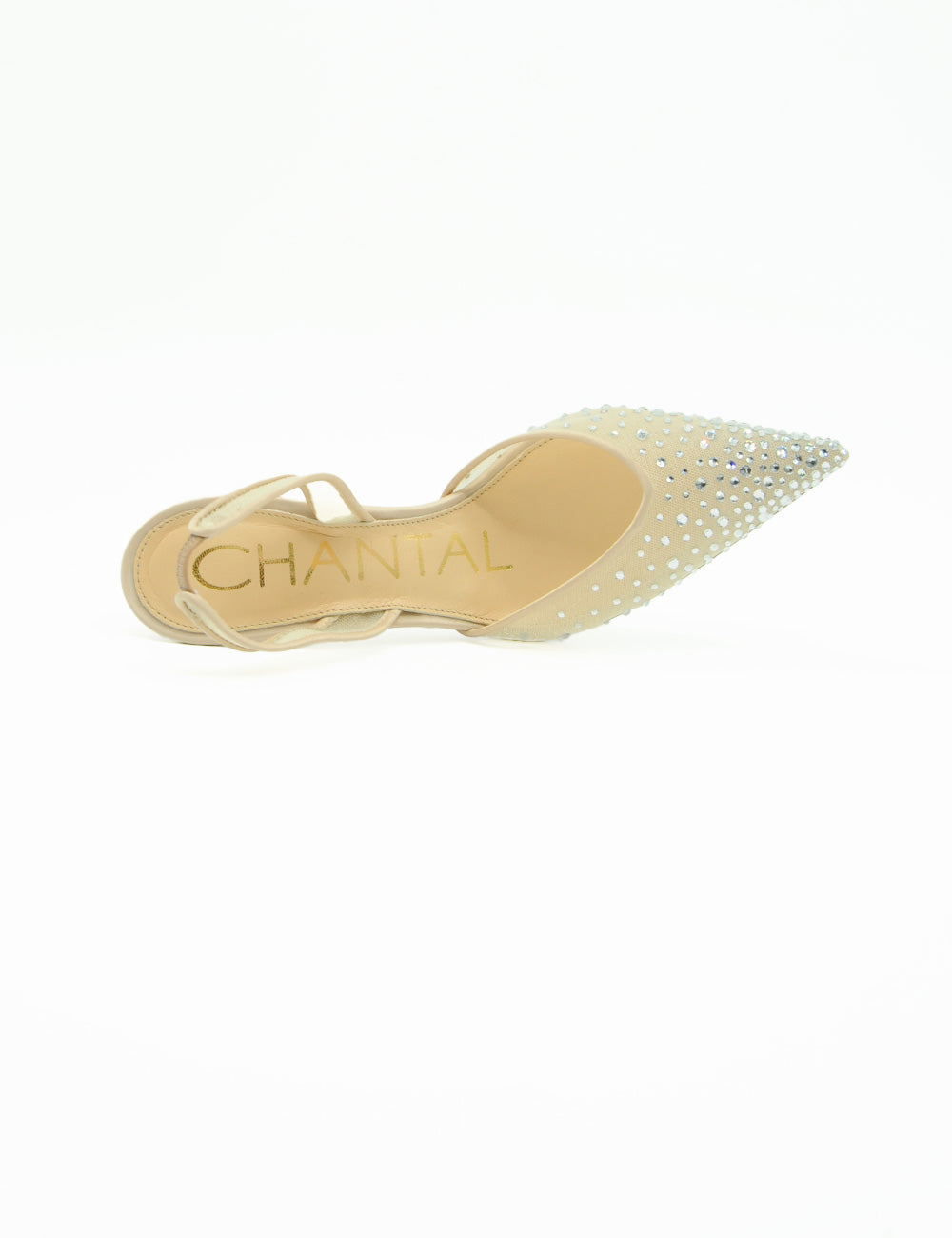 Chantal Décolleté Slingback Mesh beige con strass scintillanti su punta e tomaia