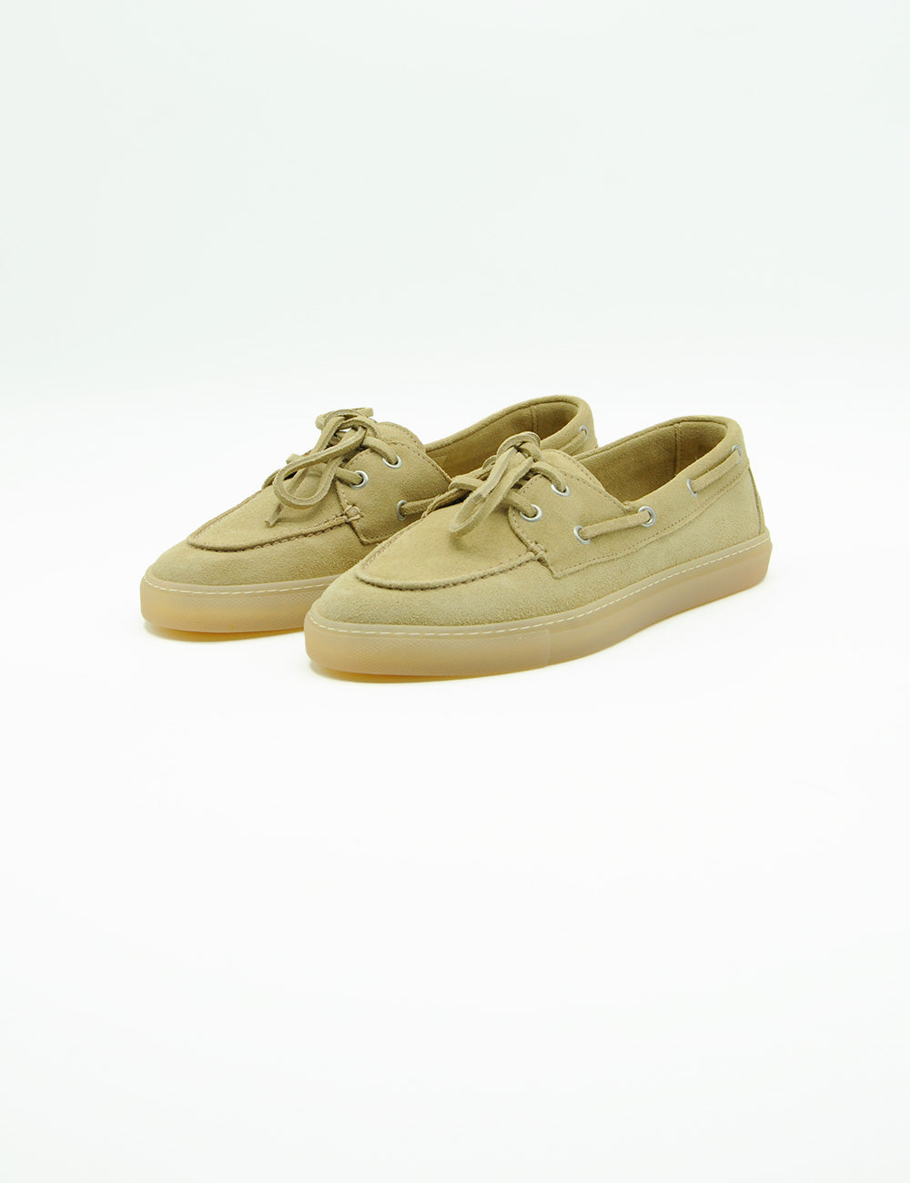 Mocassini boat Copenhagen in suede beige con lacci coordinati e suola in gomma