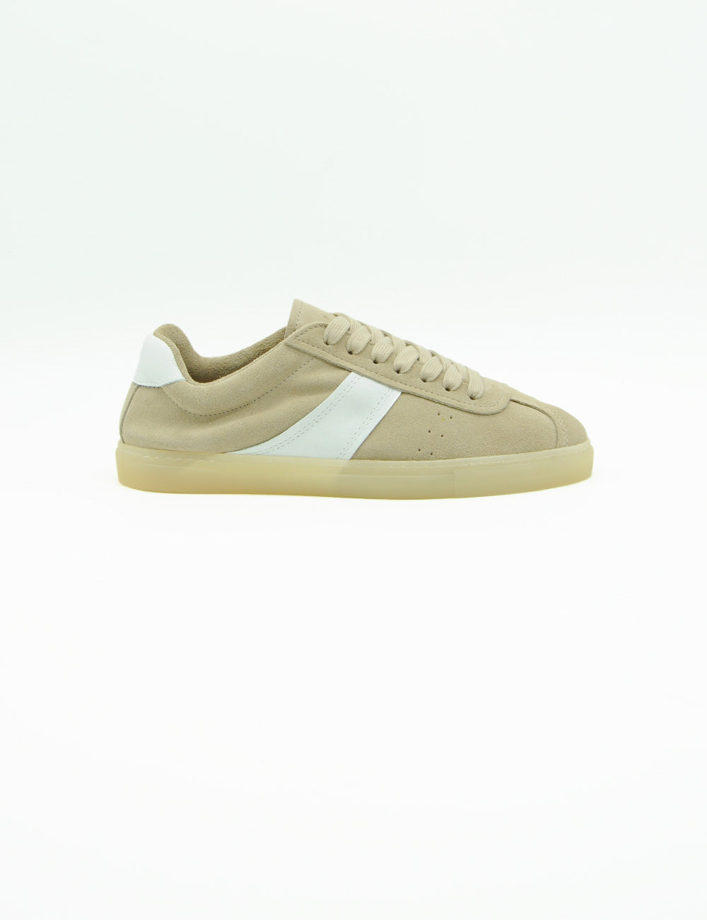 Sneaker Copenhagen in suede beige con striscia bianca e suola in gomma