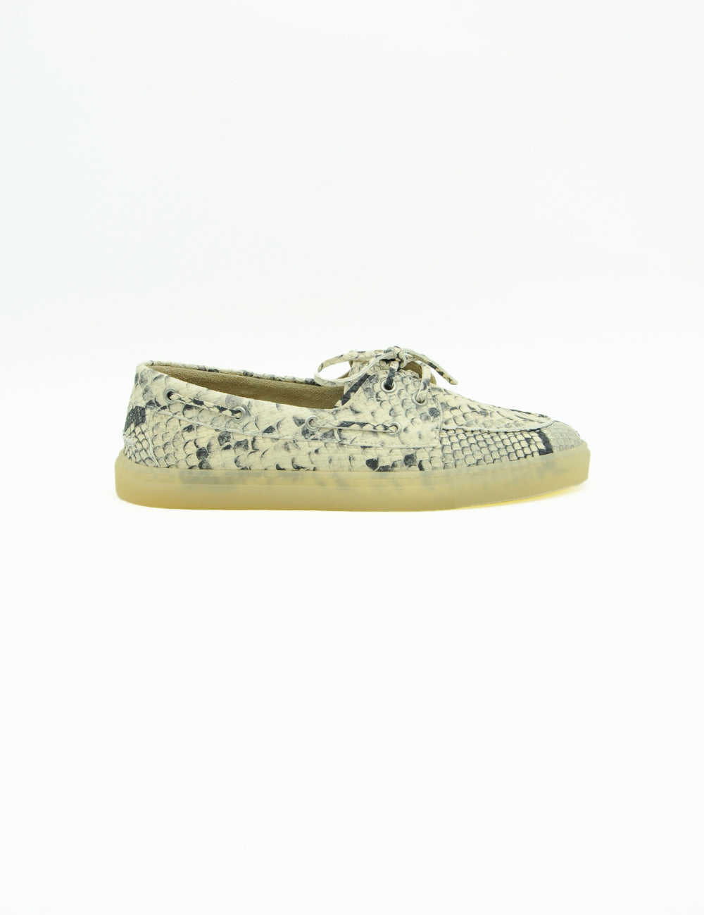 Mocassino boat Copenhagen Snake Cream con pelle di serpente grigia e nera